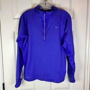 Nike 1/4 Zip Hooded SweatShirt Blue Size Medium Fleece‎ Lined Excellent Cond